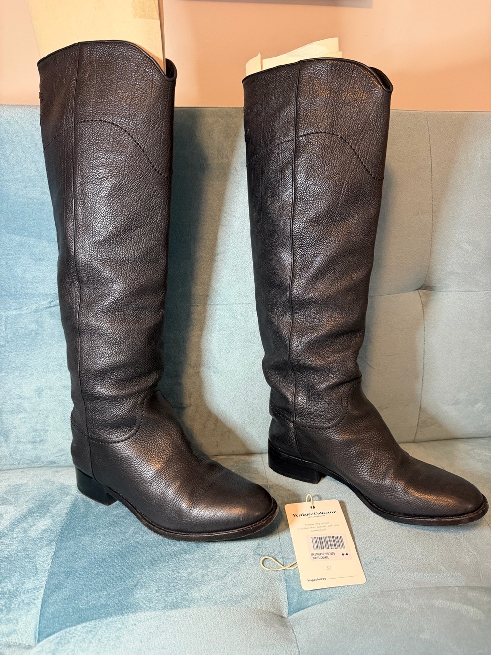 CHANEL Black Leather Over-the-Knee Riding Boots